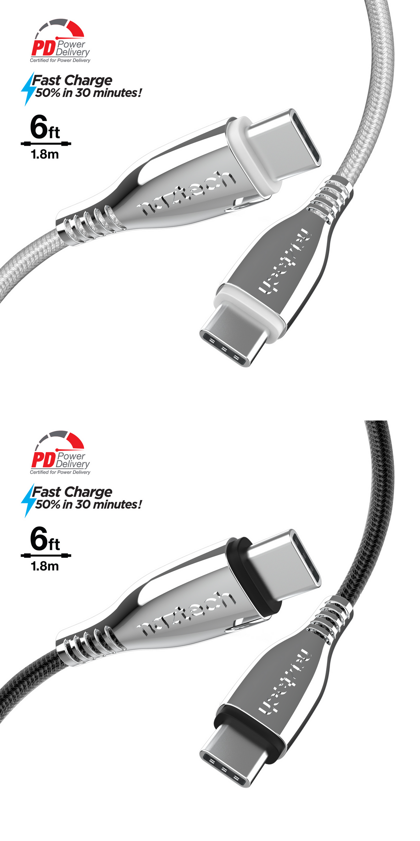 Naztech Titanium USB-C to USB-C Braided Cable 6ft